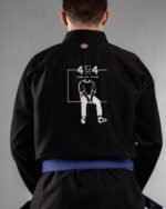 Page Not Found 404 embroidery on the back of a black BJJ Gi