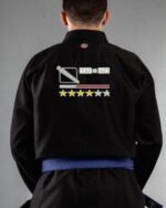 Four Twenty 420 embroidery on the back of a black BJJ Gi