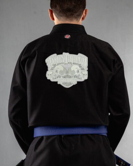Skull Pack (9) Embroidery Files embroidery on the back of a black BJJ Gi