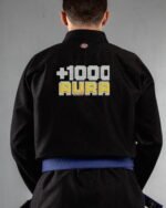 Aura embroidery on the back of a black BJJ Gi