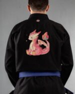 Baby Dragon embroidery on the back of a black BJJ Gi