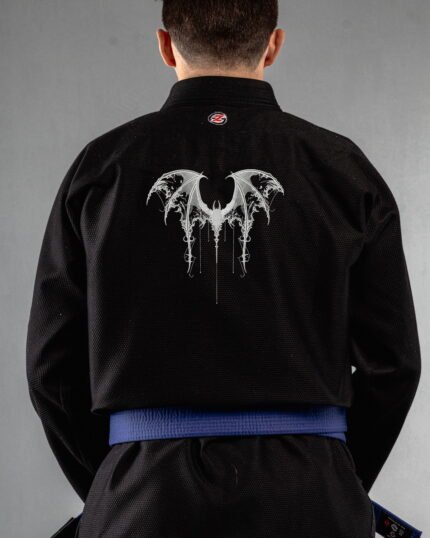 Bat embroidery on the back of a black BJJ Gi