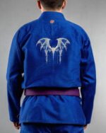 Bat embroidery on the back of a blue BJJ Gi