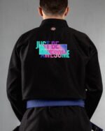 Be Awesome embroidery on the back of a black BJJ Gi