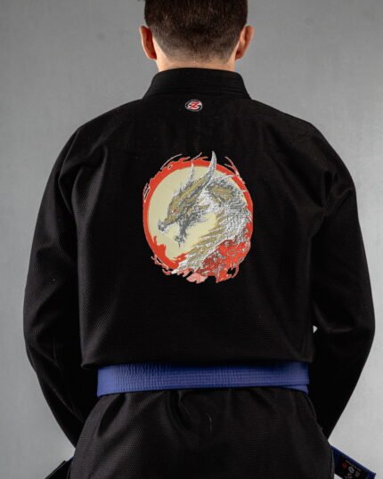 Dragon Black & Golden embroidery on the back of a black BJJ Gi