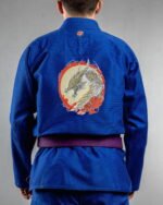 Dragon Black & Golden embroidery on the back of a blue BJJ Gi