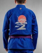 Bonsai embroidery on the back of a blue BJJ Gi