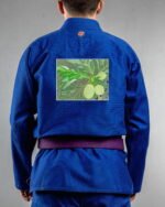 Breadfruit embroidery on the back of a blue BJJ Gi