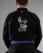 Bunny With Rose Minimal embroidery on the back of a black BJJ Gi