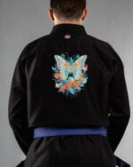 Butterfly 2 Glowing embroidery on the back of a black BJJ Gi