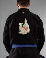 Camel embroidery on the back of a black BJJ Gi
