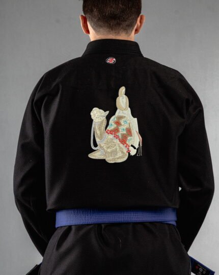 Camel embroidery on the back of a black BJJ Gi