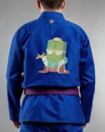 Cash King embroidery on the back of a blue BJJ Gi