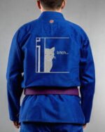Cat Bitch embroidery on the back of a blue BJJ Gi