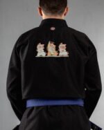 Kitty Party ,cat Embroidery embroidery on the back of a black BJJ Gi