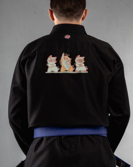 Kitty Party ,cat Embroidery embroidery on the back of a black BJJ Gi