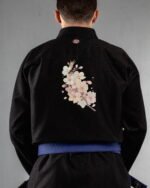 Cherry Blossom embroidery on the back of a black BJJ Gi
