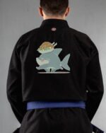 Chibbi Shark embroidery on the back of a black BJJ Gi