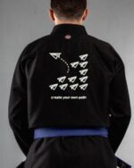 Create Your Own Path embroidery on the back of a black BJJ Gi