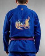 Crocodile embroidery on the back of a blue BJJ Gi