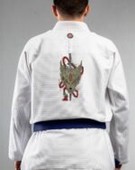 Cursed Howl embroidery on the back of a white BJJ Gi