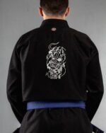 Dark Oni Mask embroidery on the back of a black BJJ Gi