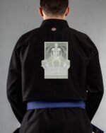 Deadlift embroidery on the back of a black BJJ Gi