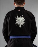 Demon Skull ,demon Head embroidery on the back of a black BJJ Gi