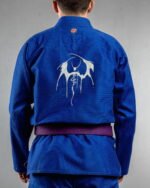 Devil embroidery on the back of a blue BJJ Gi