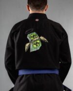 Dollars embroidery on the back of a black BJJ Gi