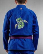 Dollars embroidery on the back of a blue BJJ Gi