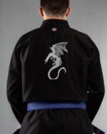 Dragon embroidery on the back of a black BJJ Gi