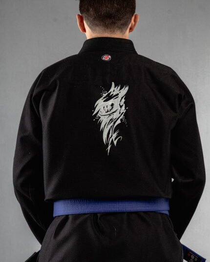 Dragon Eye embroidery on the back of a black BJJ Gi