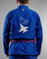 Dreamer embroidery on the back of a blue BJJ Gi