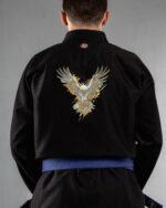 Eagle embroidery on the back of a black BJJ Gi