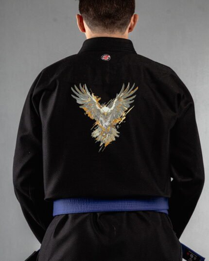 Eagle embroidery on the back of a black BJJ Gi