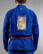 Take It Easy embroidery on the back of a blue BJJ Gi