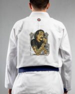 Einstine embroidery on the back of a white BJJ Gi
