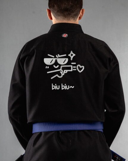 Expression embroidery on the back of a black BJJ Gi