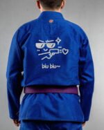 Expression embroidery on the back of a blue BJJ Gi