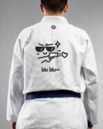 Expression embroidery on the back of a white BJJ Gi