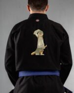 Gangster Sloth embroidery on the back of a black BJJ Gi