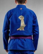 Gangster Sloth embroidery on the back of a blue BJJ Gi