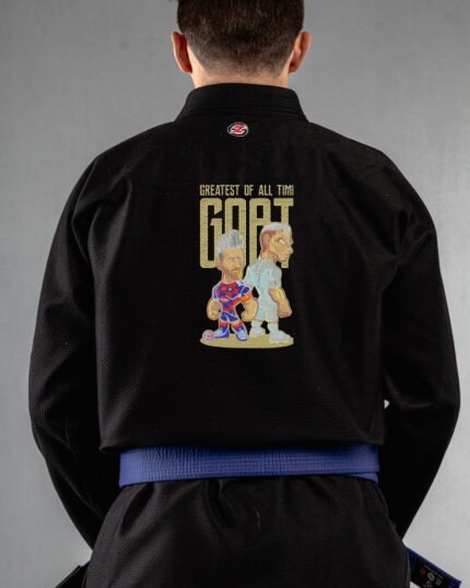 Goat Ronaldo Messi embroidery on the back of a black BJJ Gi