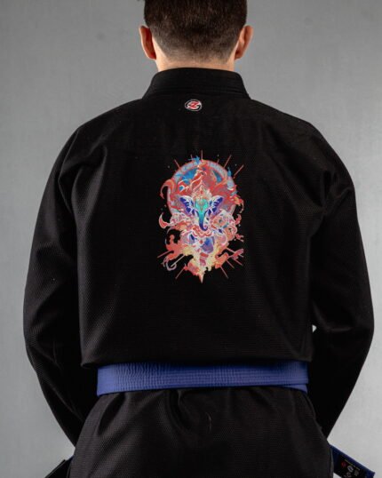 Ganesha embroidery on the back of a black BJJ Gi