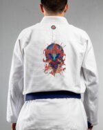 Ganesha embroidery on the back of a white BJJ Gi