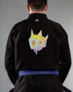 Graffiti Skull King embroidery on the back of a black BJJ Gi