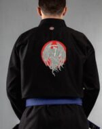 Grim Reaper embroidery on the back of a black BJJ Gi