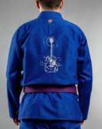 Guitar embroidery on the back of a blue BJJ Gi