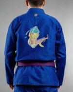 Ice Cream Gangster embroidery on the back of a blue BJJ Gi